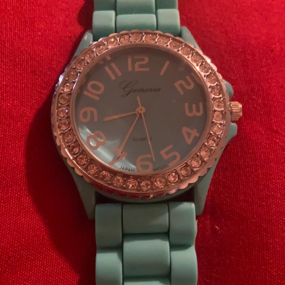 Light blue Geneva gummy watch with crystals
